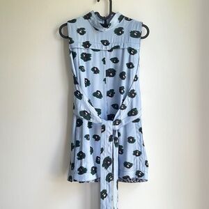 Proenza Schouler Blue Floral Sleeveless Blouse Tie Top